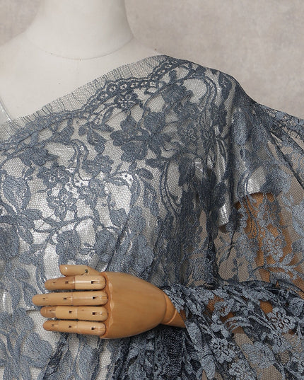 Slate Grey French Chantilly Lace Saree