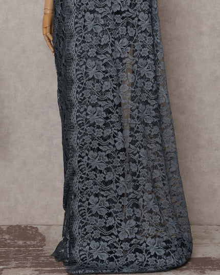 Slate Grey French Chantilly Lace Saree