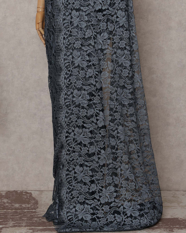 Slate Grey French Chantilly Lace Saree
