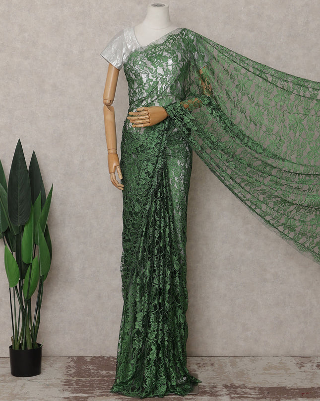 Green French Chantilly Lace Saree | Regal