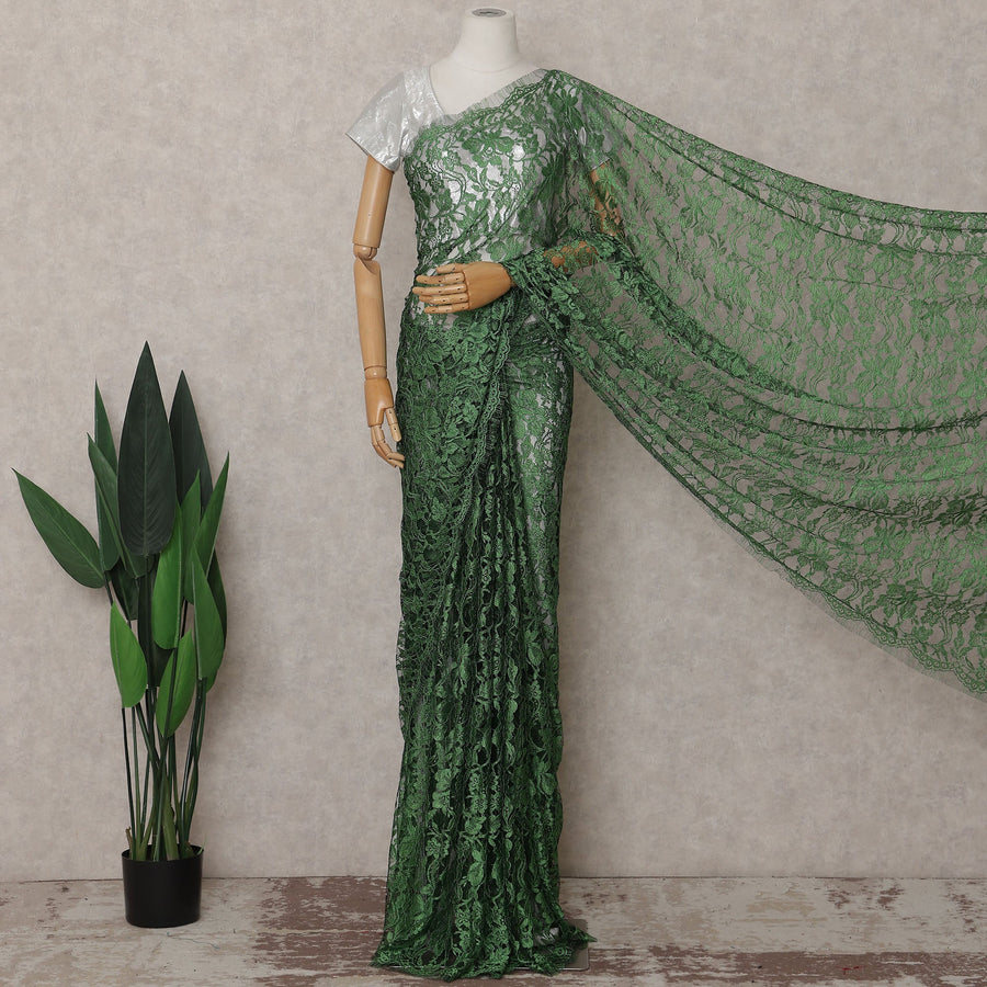 Green French Chantilly Lace Saree | Regal