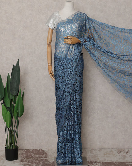 Slate Blue Chantilly Lace Saree | Regal Fabrics