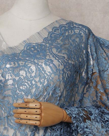 Slate Blue Chantilly Lace Saree | Regal Fabrics