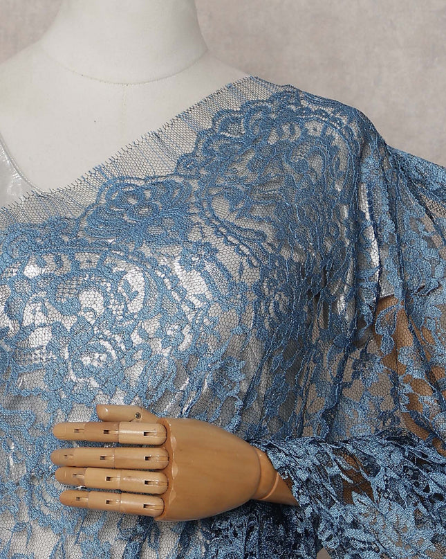 Slate Blue Chantilly Lace Saree | Regal Fabrics