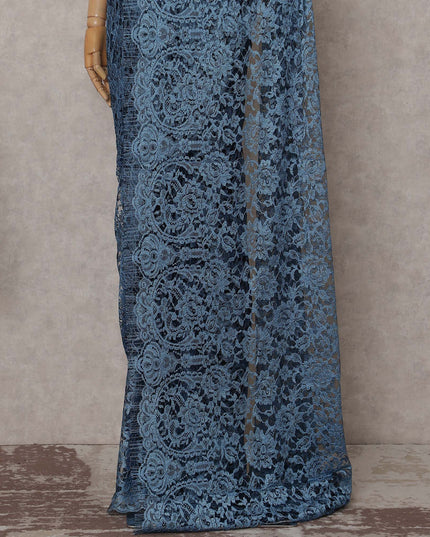Slate Blue Chantilly Lace Saree | Regal Fabrics