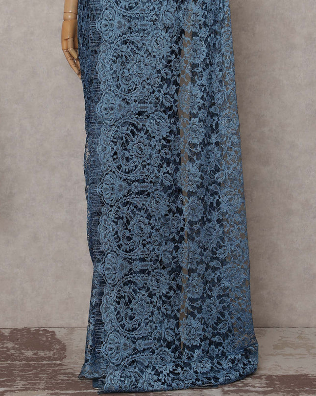 Slate Blue Chantilly Lace Saree | Regal Fabrics