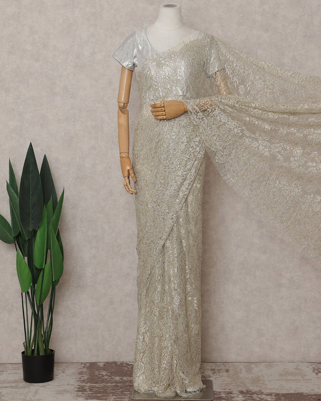 Beige French Chantilly Lace Saree | Regal