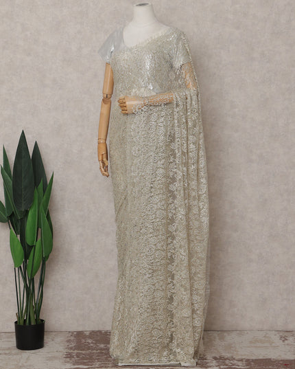Beige French Chantilly Lace Saree | Regal