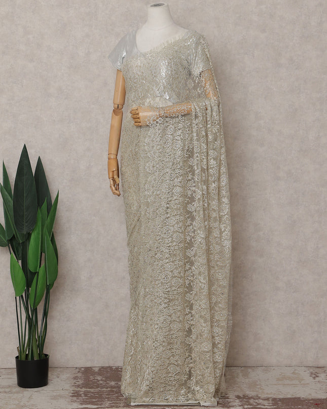 Beige French Chantilly Lace Saree | Regal
