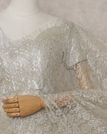 Beige French Chantilly Lace Saree | Regal