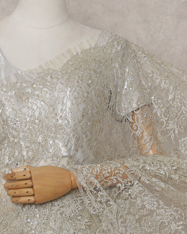 Beige French Chantilly Lace Saree | Regal