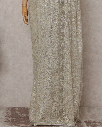 Beige French Chantilly Lace Saree | Regal