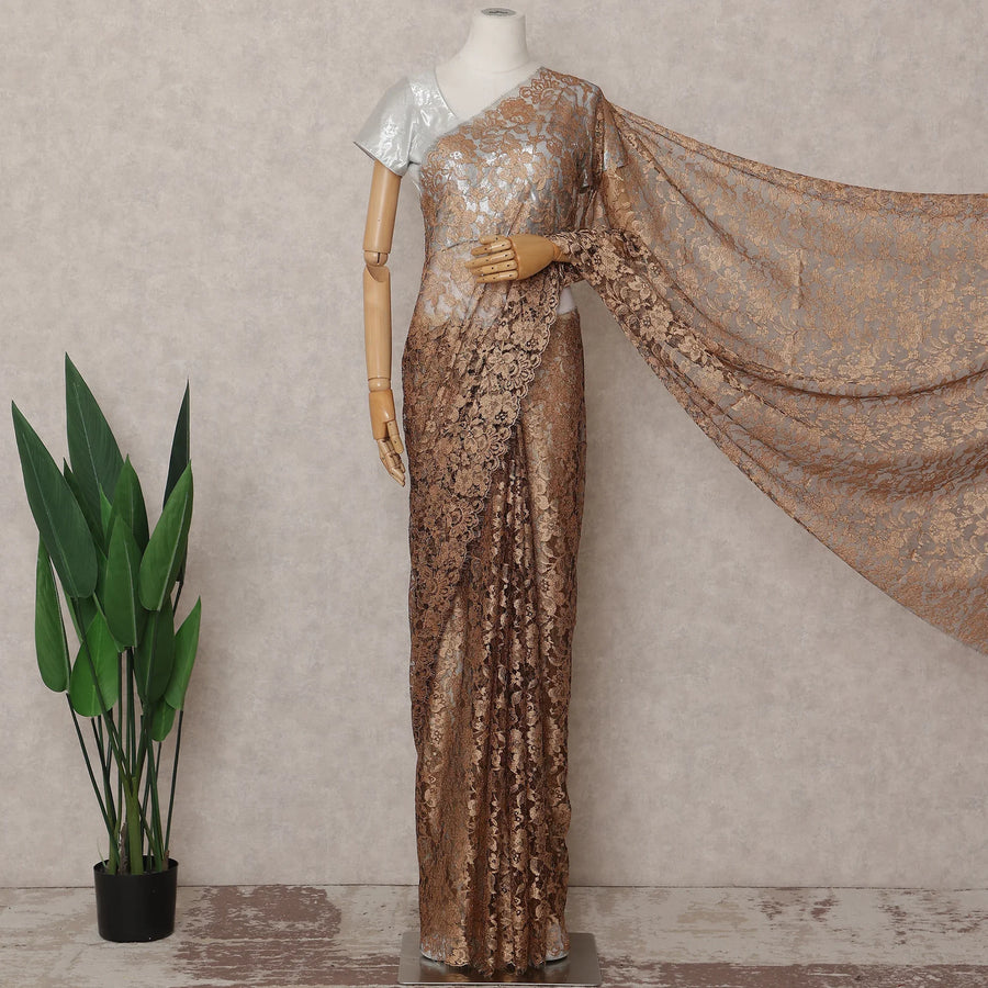 Bronze Caramel French Chantilly Lace Saree 5.5m