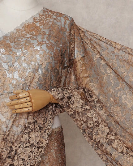 Bronze Caramel French Chantilly Lace Saree 5.5m