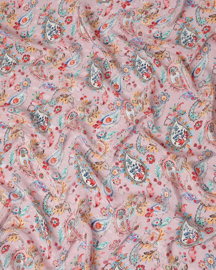 Dusty Rose Viscose Crepe Digital Printed Fabric 110cm | Rega