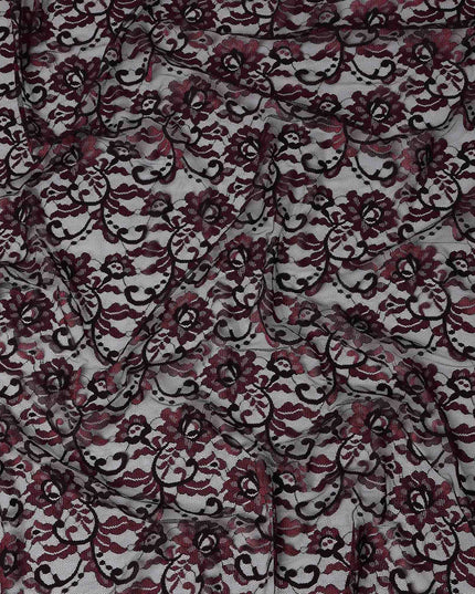 Wine Red Metallic Lace Fabric 110cm