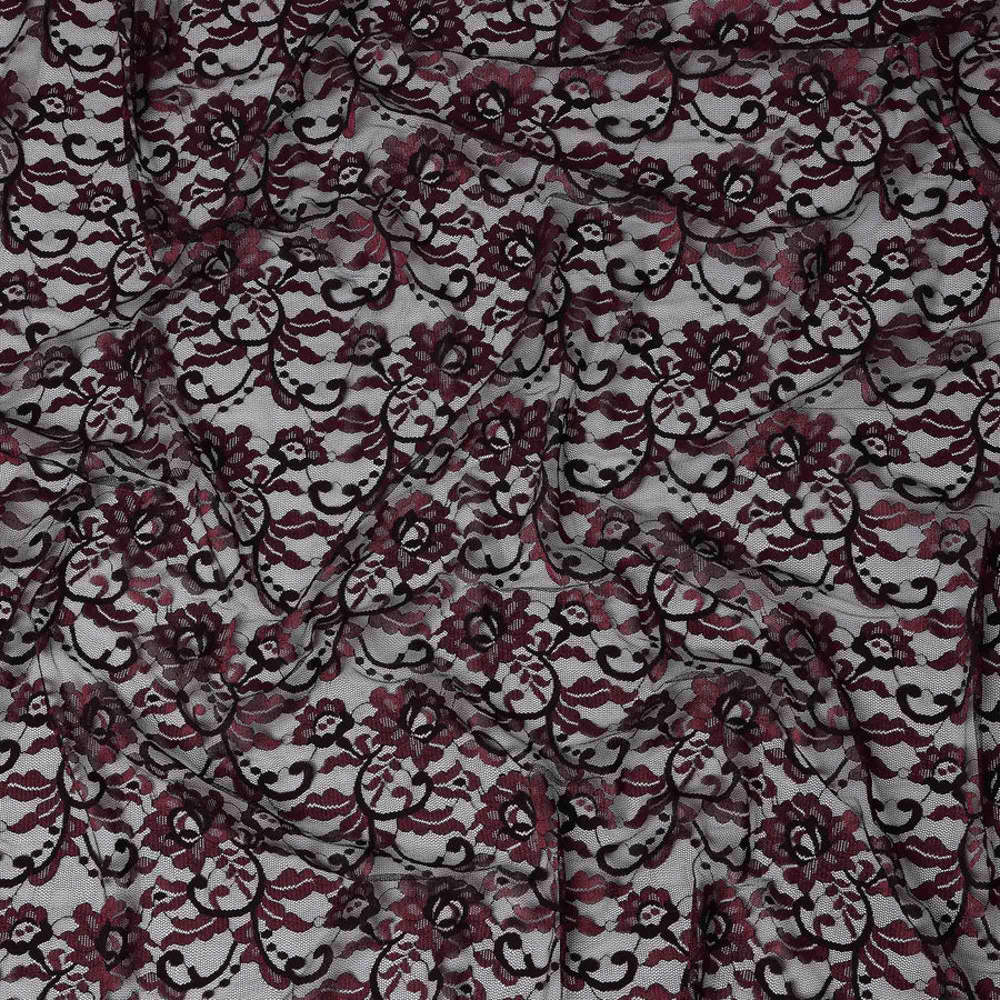 Wine Red Metallic Lace Fabric 110cm