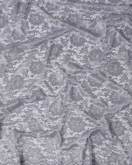 Silver Grey Metallic Floral Fabric 110cm