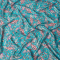 Turquoise Teal Blue Paisley Silk Satin Fabric 110cm