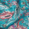 Turquoise Teal Blue Paisley Silk Satin Fabric 110cm