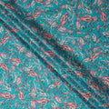 Turquoise Teal Blue Paisley Silk Satin Fabric 110cm