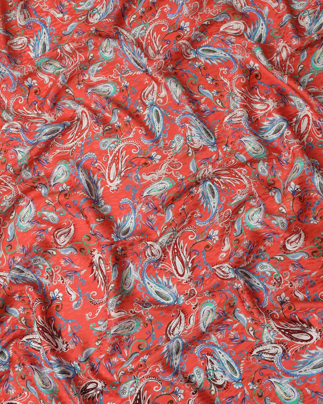 Vibrant Red Paisley Silk Satin Fabric 110cm