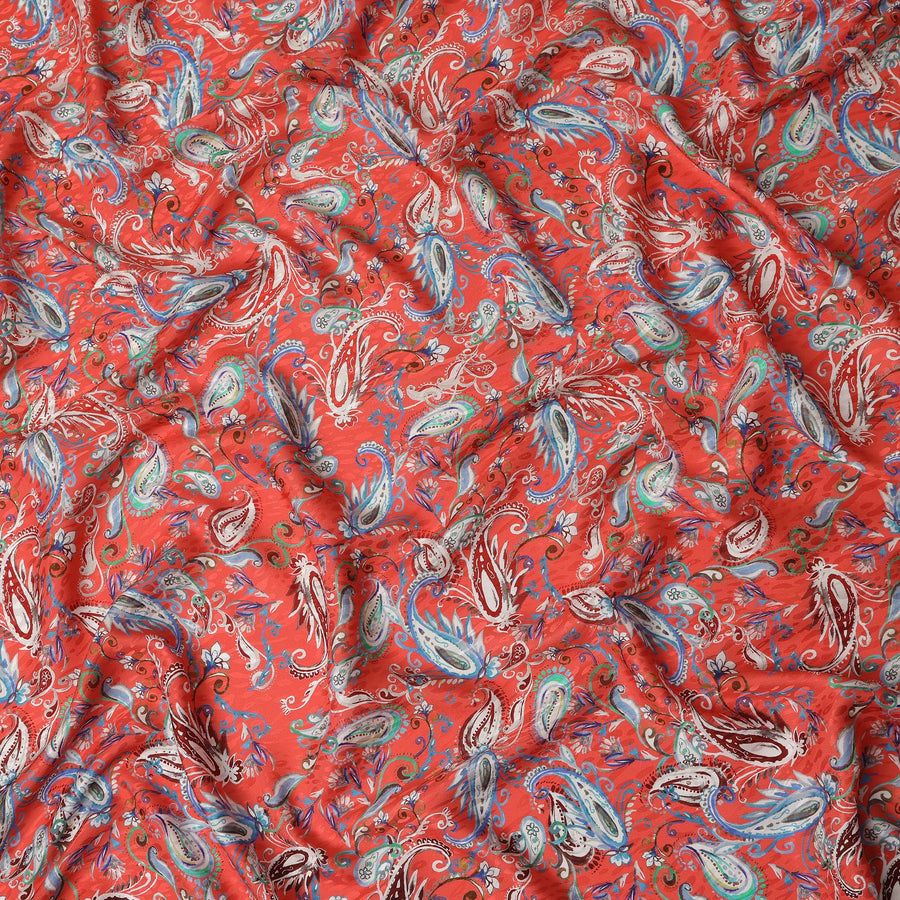 Vibrant Red Paisley Silk Satin Fabric 110cm