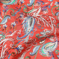 Vibrant Red Paisley Silk Satin Fabric 110cm