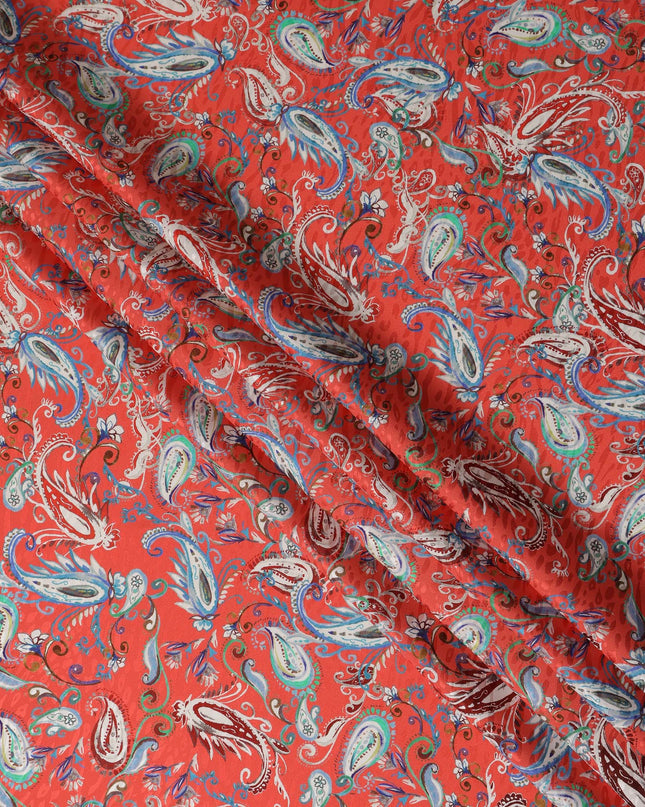 Vibrant Red Paisley Silk Satin Fabric 110cm