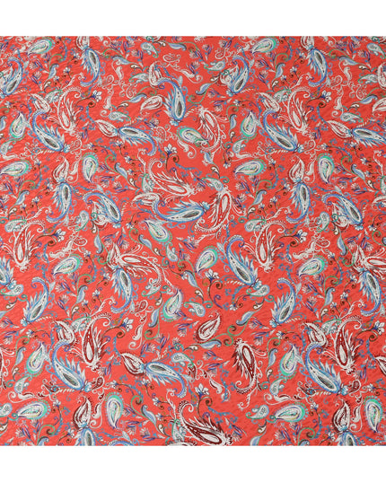 Vibrant Red Paisley Silk Satin Fabric 110cm
