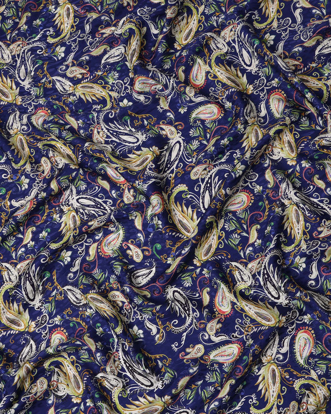 Royal Navy Blue Paisley Silk Satin Fabric 110cm
