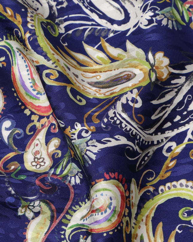 Royal Navy Blue Paisley Silk Satin Fabric 110cm
