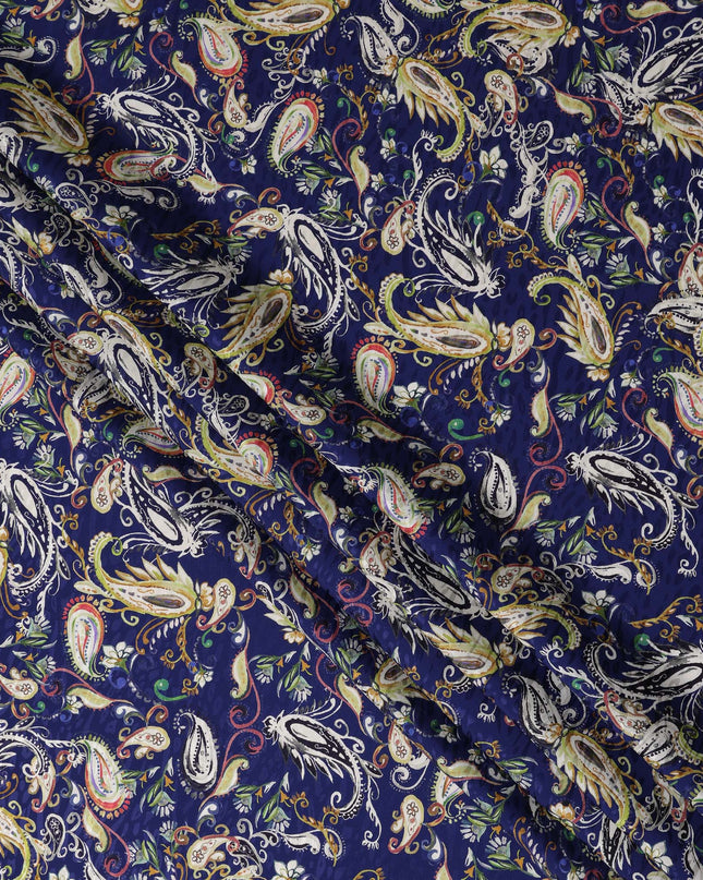 Royal Navy Blue Paisley Silk Satin Fabric 110cm