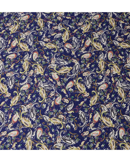Royal Navy Blue Paisley Silk Satin Fabric 110cm
