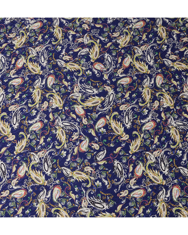 Royal Navy Blue Paisley Silk Satin Fabric 110cm