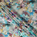 Watercolor Grey Multicolor Floral Silk Satin Fabric 110cm