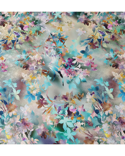 Watercolor Grey Multicolor Floral Silk Satin Fabric 110cm