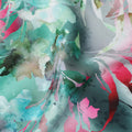 Teal Turquoise Green Floral Silk Satin Fabric 110cm