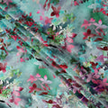 Teal Turquoise Green Floral Silk Satin Fabric 110cm