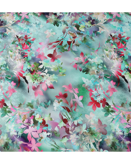 Teal Turquoise Green Floral Silk Satin Fabric 110cm
