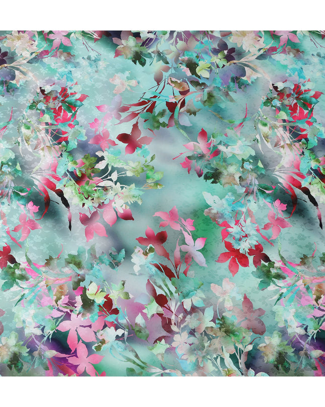 Teal Turquoise Green Floral Silk Satin Fabric 110cm