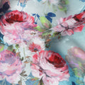 Light Aqua Blue Floral Silk Satin Fabric 110cm