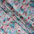 Light Aqua Blue Floral Silk Satin Fabric 110cm