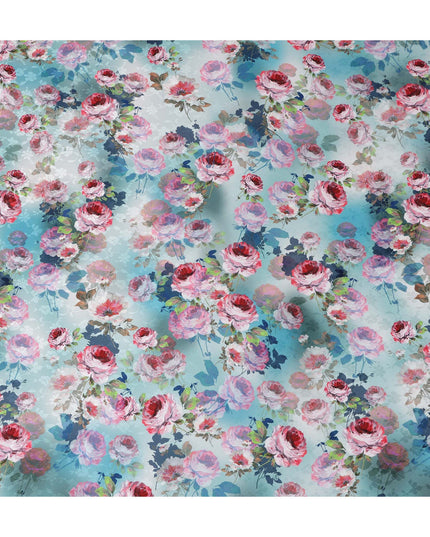 Light Aqua Blue Floral Silk Satin Fabric 110cm