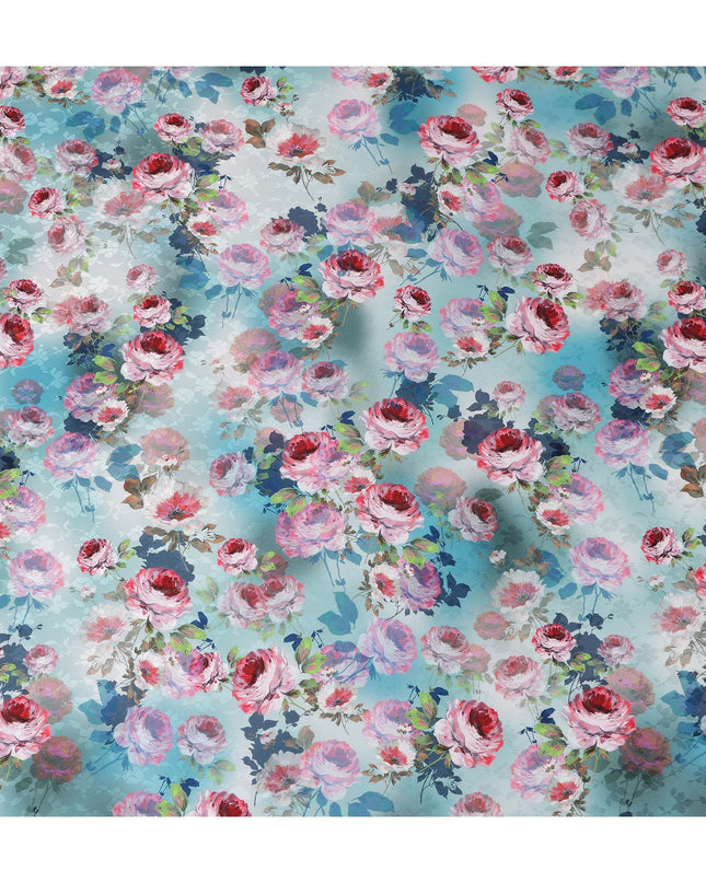 Light Aqua Blue Floral Silk Satin Fabric 110cm