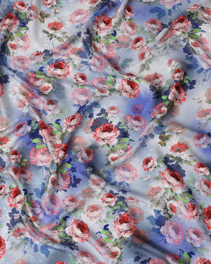 Periwinkle Lavender Blue Floral Silk Satin Fabric 110cm