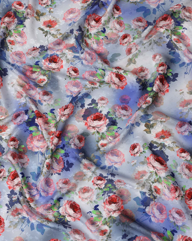Periwinkle Lavender Blue Floral Silk Satin Fabric 110cm