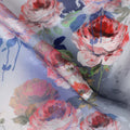 Periwinkle Lavender Blue Floral Silk Satin Fabric 110cm