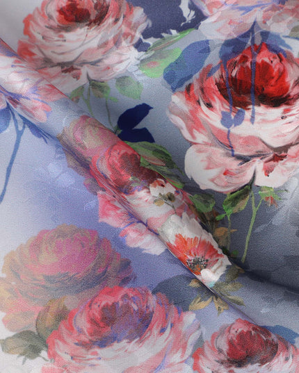 Periwinkle Lavender Blue Floral Silk Satin Fabric 110cm