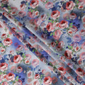 Periwinkle Lavender Blue Floral Silk Satin Fabric 110cm